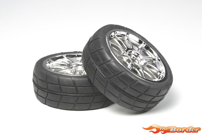Tamiya 10-Spoke Metal Plated Wheels with Radial tires (2) 53956