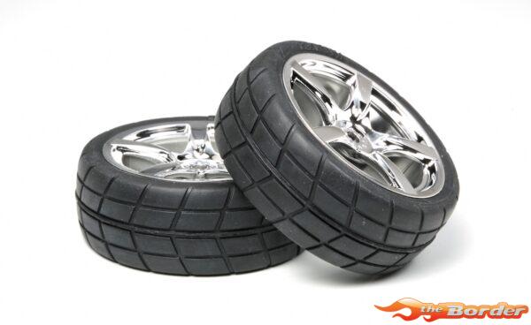 Tamiya 5-Spoke Metal Plated Wheels with Radial Tires (2) 53955