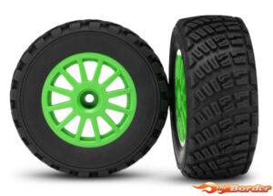 Traxxas Green Tires & wheels - assembled glued 7473X