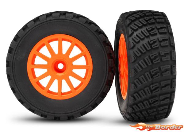 Traxxas Orange Tires & wheels - assembled glued 7473A