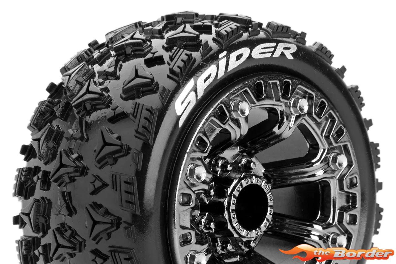 LouiseRC ST-Spider Traxxas E-Revo & Summit 1/16 Tires - Wheels Chrome Glued LR-T3200SBC