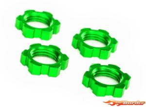 Traxxas Wheel nuts, splined, 17mm, serrated (green-anodized) (4) 7758G