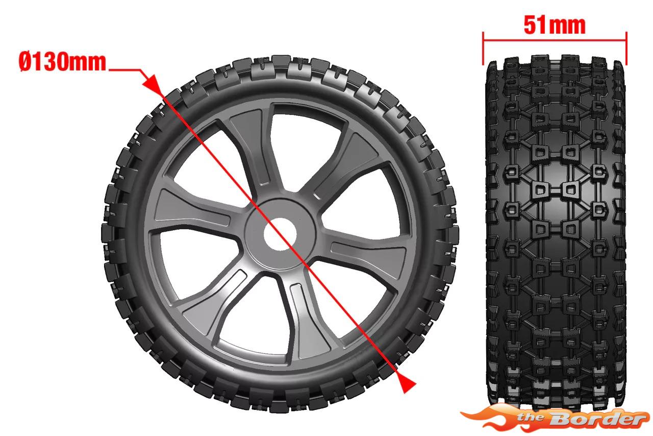 Corally - XL6S Tires - Rebel XMS - Low Profile - Glued on Black Rims - 1 Pair C-00180-856 - Afbeelding 4