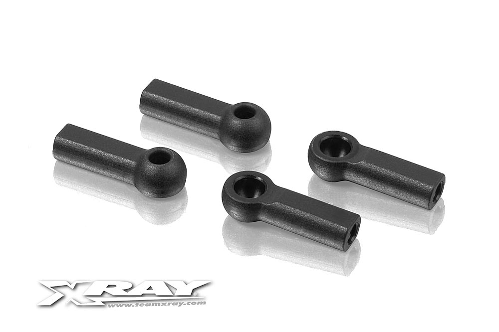 Molded composite steering ball-joint for T2 family of cars and T3. Fits 5mm pivot ball or ball stud. Set of 4.   The closed ball joint prevents dust from getting onto the ball end and the incorporated hole allows for easy assembly and disassembly. Allows