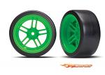 Traxxas Tires and wheels assembled glued (green 1.9" Drift tires) (Rear) 8377G