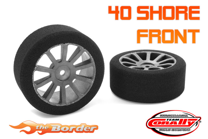 Corally Attack Foam Tires 1/10 GP Touring - 40Sh 26mm Front - Carbon Rims (2) C-14700-40