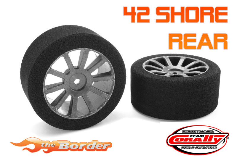 Corally Attack Foam Tires 1/10 GP Touring - 42Sh 30mm Rear - Carbon Rims (2) C-14705-42
