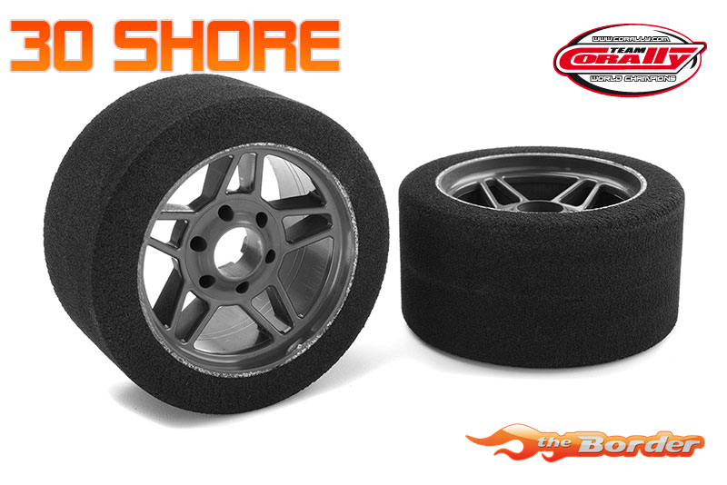 Corally Attack Foam Tires 1/8 - 30 Shore - Front - Carbon Rims (2) C-14710-30