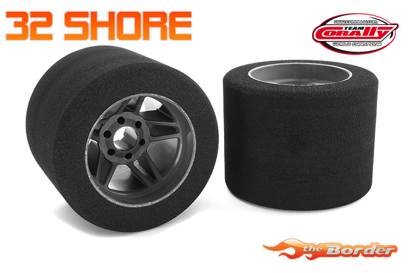 Corally Attack Foam Tires 1/8 - 32 Shore - Rear - Carbon Rims (2) C-14715-32