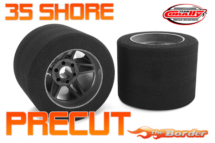 Corally Foam Tires 1/8 Precut 72mm - 35 Shore - Rear - Carbon Flex Rims (2) C-14718-35
