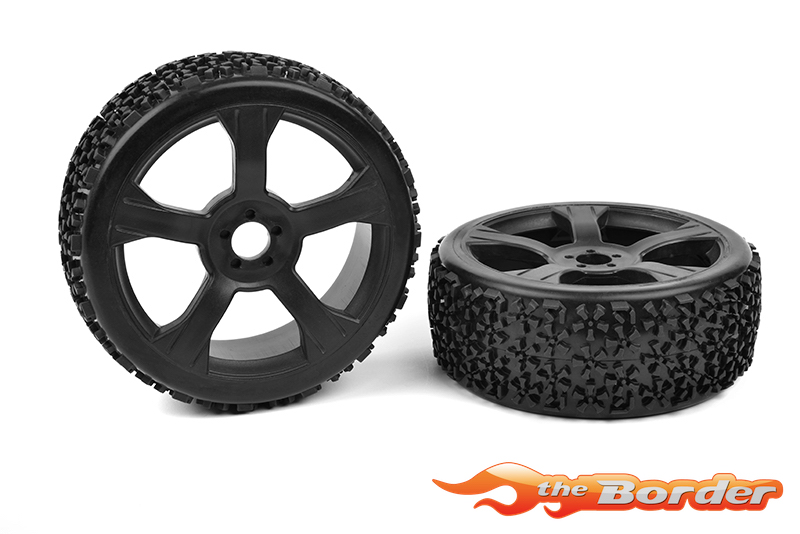 Corally Off-Road 1/8 Buggy Tires - Ninja - Low Profile - Glued on Black Rims - 1 pair C-00180-376