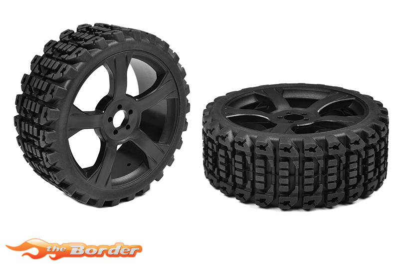 Corally Off-Road 1/8 Buggy Tires - Xprit Low Profile - Glued on Black Rims - 1 pair C-00180-611