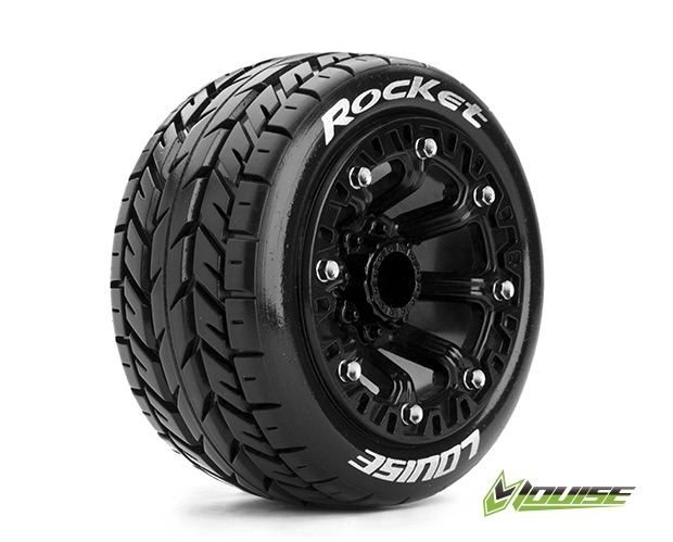 Louise RC ST-Rocket Traxxas E-Revo & Summit 1/16 Tires - Wheels Black Glued LR-T3188SB