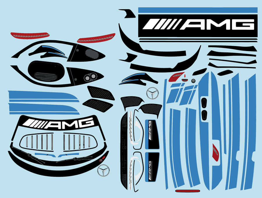 Mercedes AMG GT3 1/10 Decal Sheet - Blue BRPD1526