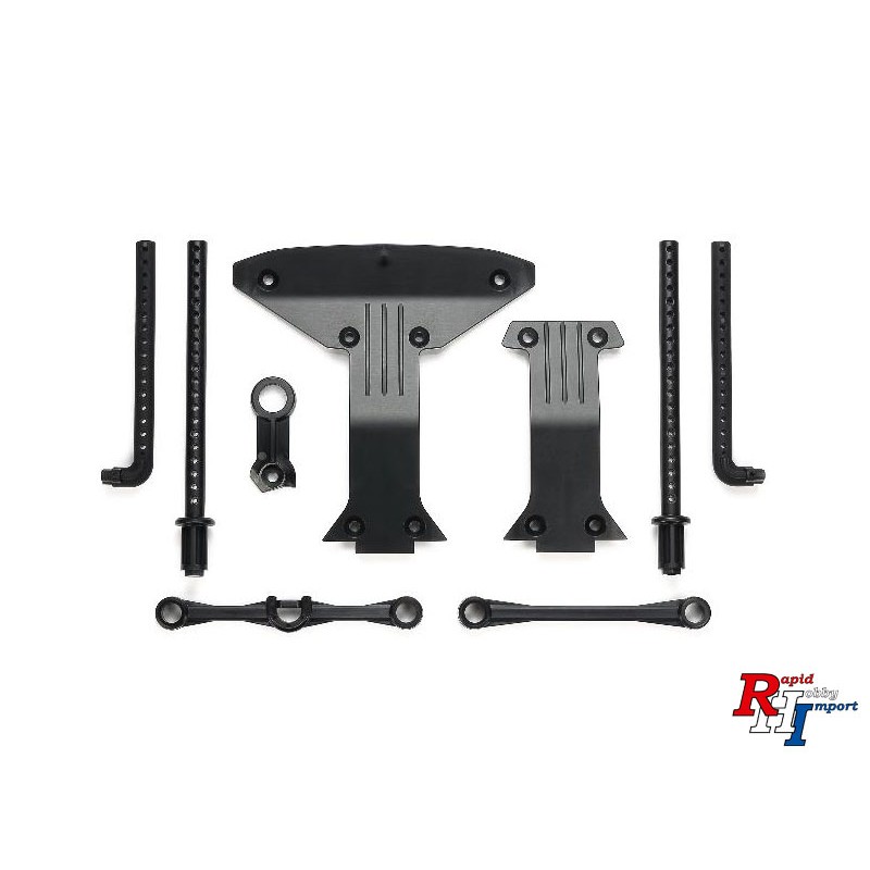 - Voorbumper x1 - Voorste carrosseriesteunen x2 - Voorste stijve x1 - Achterbumper x1 - Achterste carrosseriesteunen x2 - Achterversteviger x1 - Transponder Blijft x1 - Compatibel met auto's met XV-02 chassis.