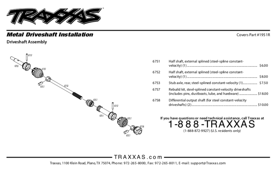 Traxxas Driveshafts rear steel-spline fits Rustler/Stampede 1951R - Afbeelding 2