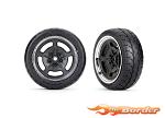 Traxxas Front Tires and Wheels, Assembled, Black with Chrome Wheels, Response Tires (2) Hot Rod 9372