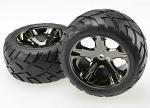 Traxxas Preglued Wheels & Tyres (All Star Black Chrome wheels, assembled and glued) (rear) (2) 3773A