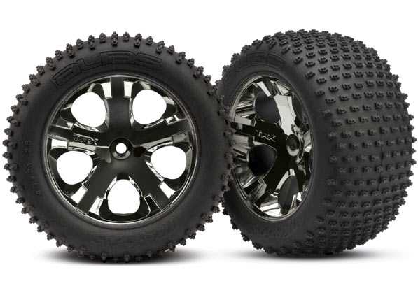 Traxxas Preglued Wheels & Tyres (All Star Black chrome wheels, assembled and glued) (rear) (2) TRX3770A