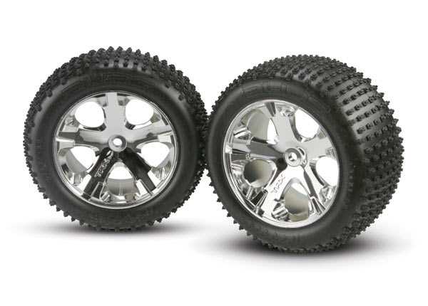 Traxxas Preglued Wheels & Tyres (All Star chrome wheels, assembled and glued) (rear) (2) TRX3770