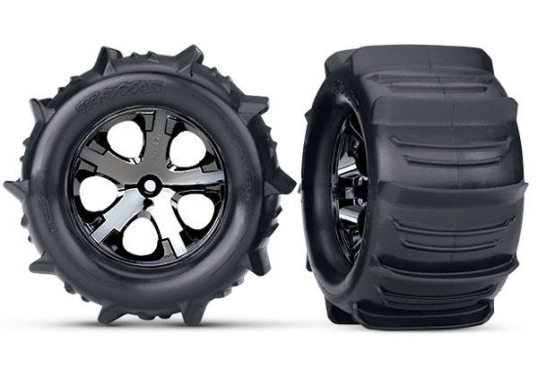 Traxxas Stampede Assembled & Glued Peddle Tyres (2) - 2.8 Black Chrome TRX3689