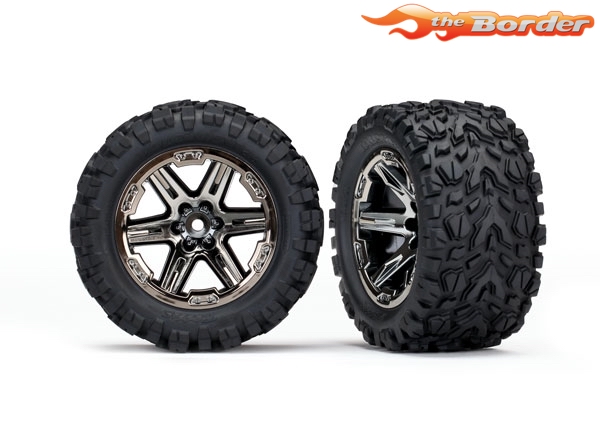 Traxxas Tires & Wheels Assembled Glued (2.8) (Rustler 4X4) Black Chrome Wheels Talon Extreme 6773X