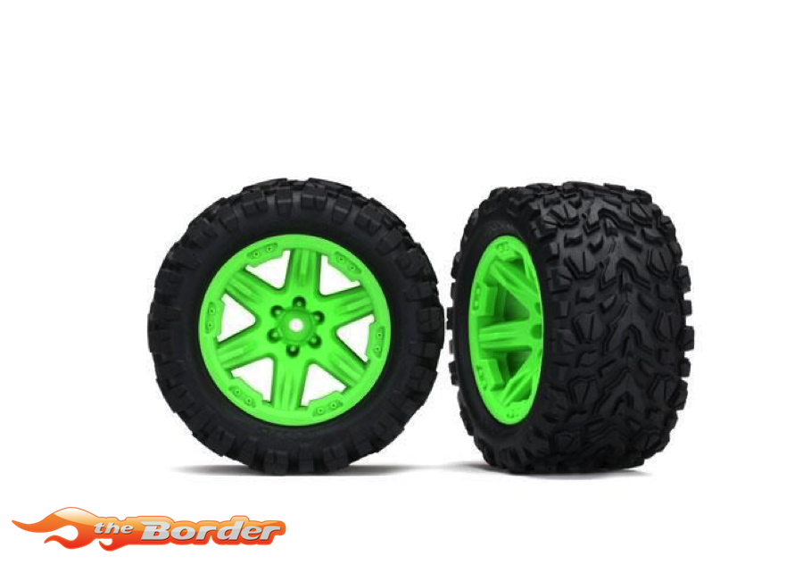 Traxxas Tires & Wheels Assembled Glued (2.8) (Rustler 4X4) Green Wheels Talon Extreme 6773G