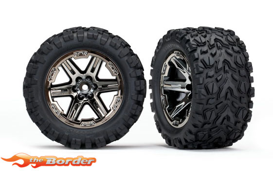 Traxxas Tires & Wheels Assembled Glued (2.8) Rustler 4X4 Black Chrome Wheels Talon Extreme 6774X