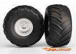 Traxxas Tires & wheels assembled glued (Satin chrome wheels) (2) Rear 3663