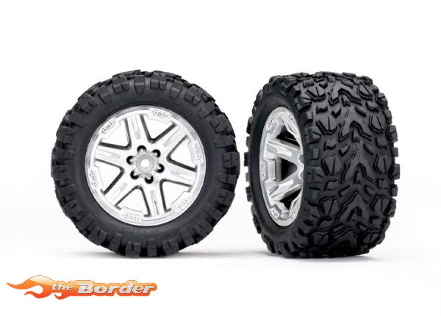Traxxas Tires & Wheels Assembled Glued (2.8) Rustler 4X4 Satin Chrome Wheels Talon Extreme 6774R