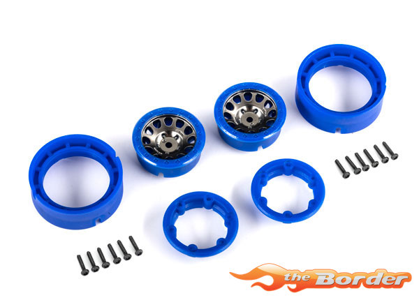 Traxxas Wheels, 1.0, Method Race Wheels 105 Beadlock (satin black chrome with blue beadlock) (2) (for TRX-4M) 9781-BLKBL