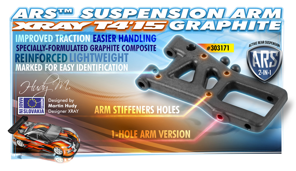XRAY T4 2015 ARS - Active Rear Suspension Arm - Graphite - 1-Hole 303171