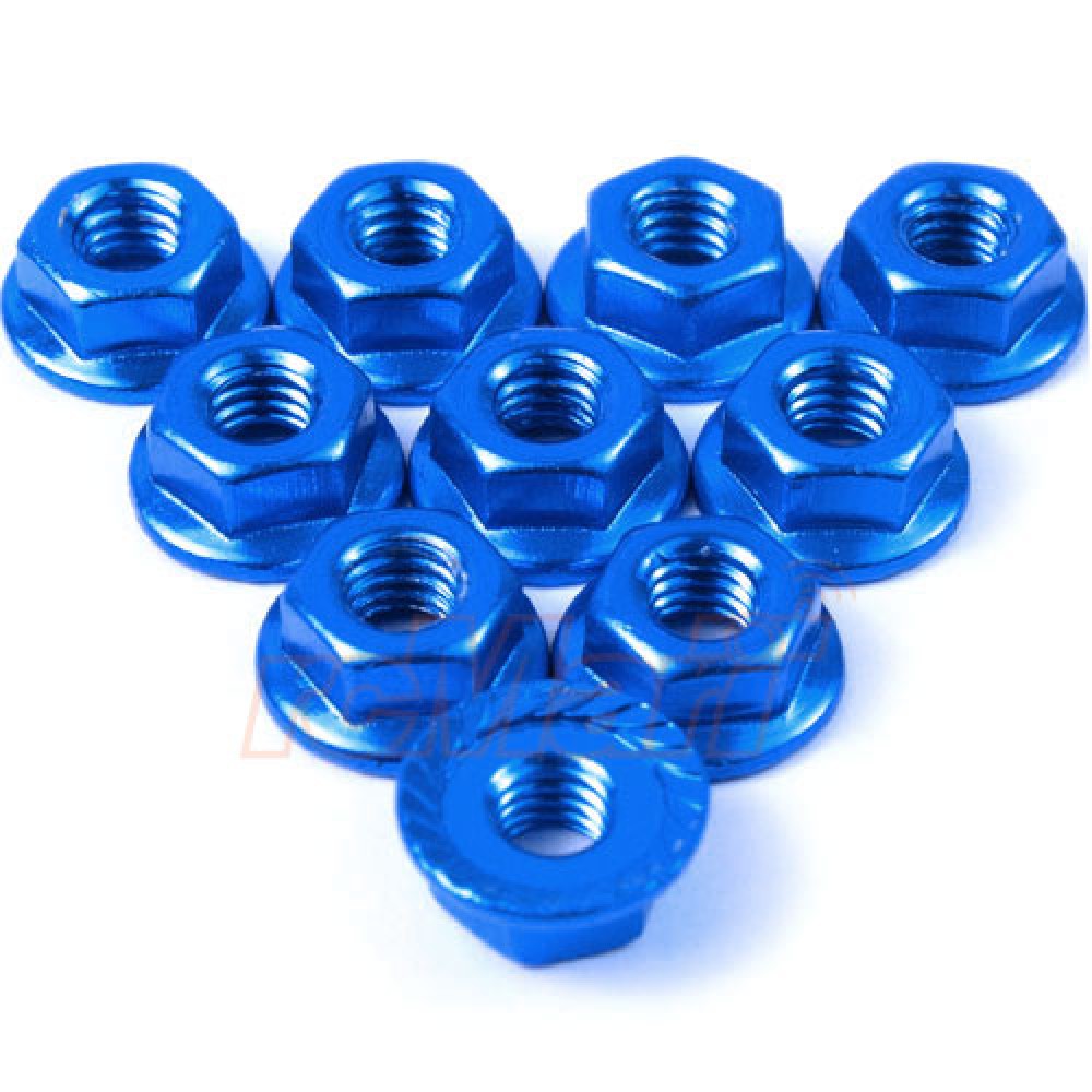 YEAH RACING 4mm Aluminium Serrated Lock Nut 10pcs. Dark Blue