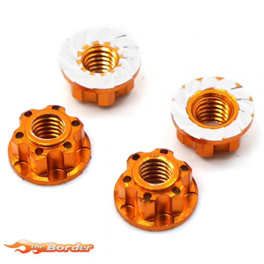 YEAH RACING 4mm Aluminium Serrated Lock Nut 4pcs. Orange YA-0448OR