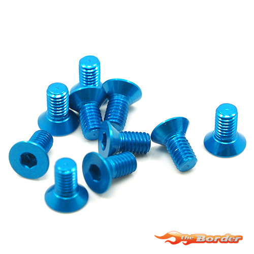 Yeah Racing Alu. 7075 3x10mm Hex Socket Flat Head Screw 10pcs. Blue AHF-310BU - Afbeelding 3