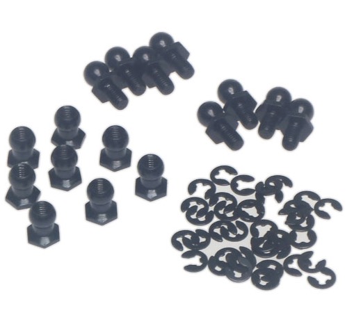 Description:  This is a Pillow Ball replacement set for Yeah Racing Damper to be installed on both plastic and graphite damper stay.   Feature:  For: Yeah Racing Shock Gear Material: Steel Color: Black  Include:  E-Clips (40 pcs) Pillow Ball (8 pcs) Pillo