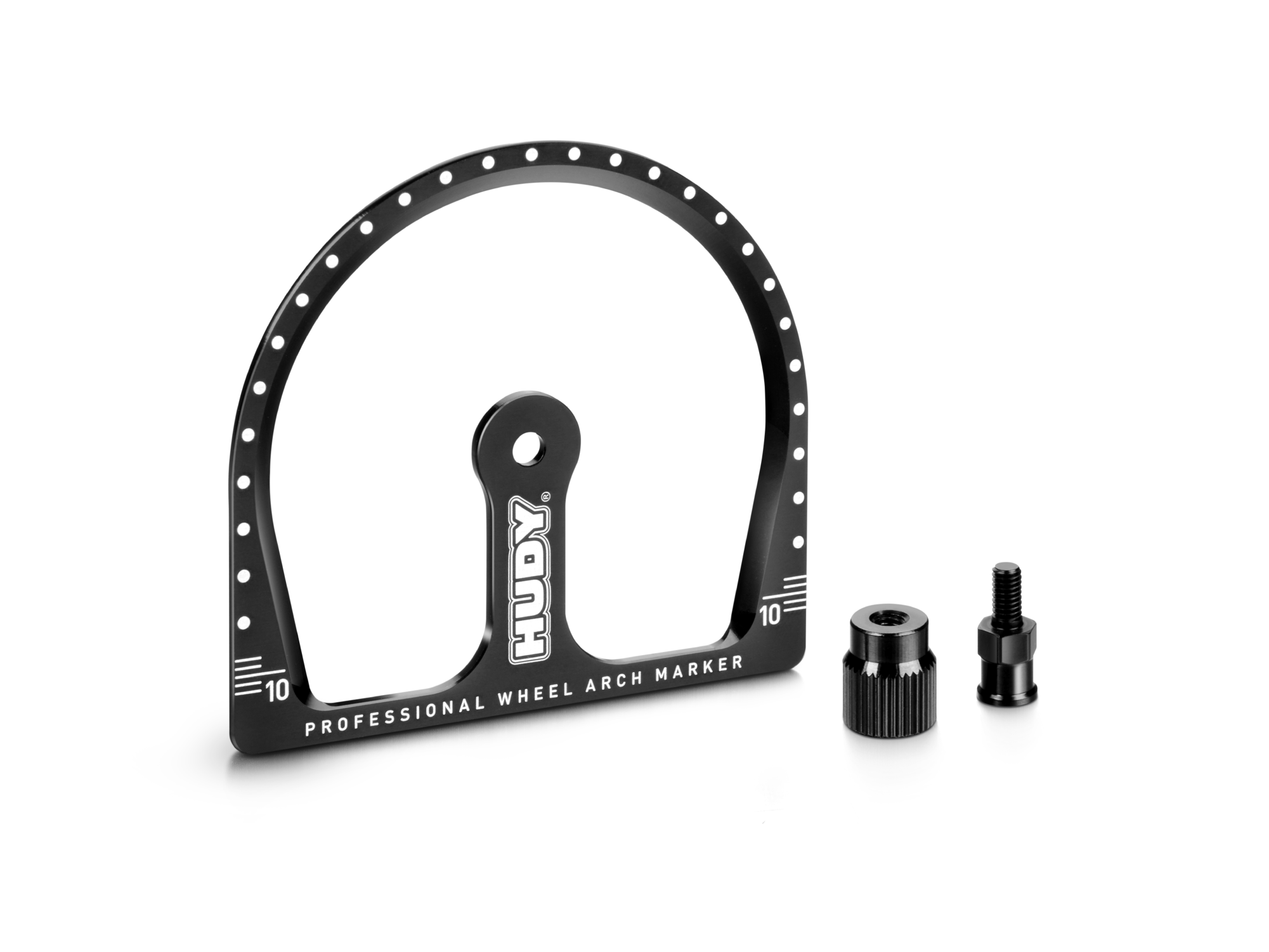 Hudy Professional 1/10 TC Wheel Arch Marker + Wheel Adapter & Nut 107772 - Afbeelding 2