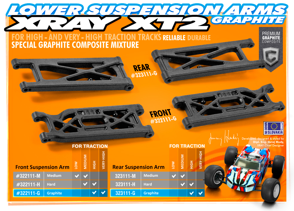 XRAY XT2 Composite Suspension Arm Rear Lower - Hard 323111-H - Afbeelding 4