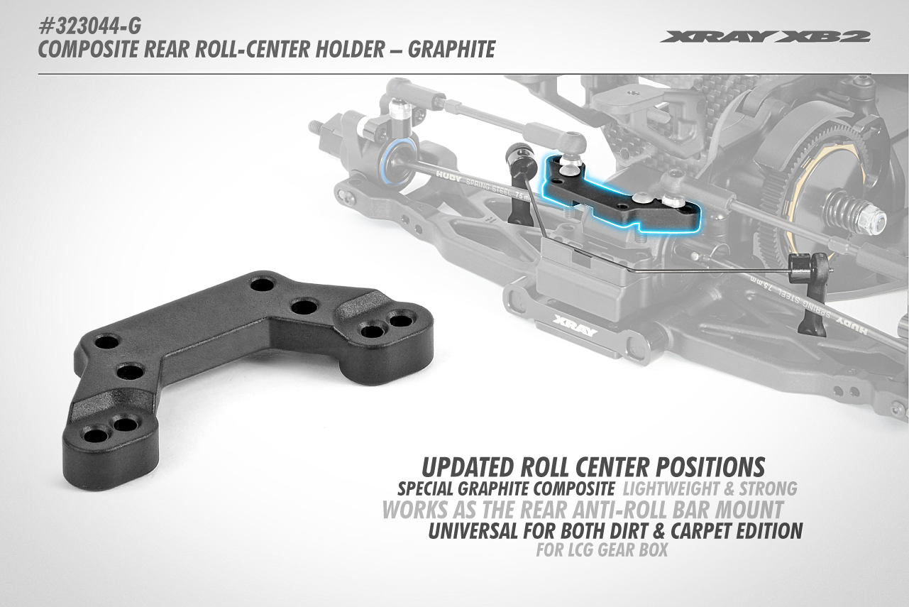 XRAY Composite Rear Roll-Center Holder For Anti-Roll Bar Graphite 323044-G - Afbeelding 3