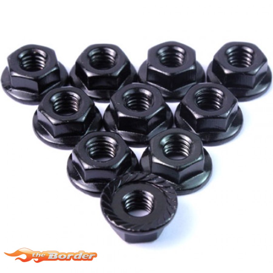 YEAH RACING 4mm Aluminium Serrated Lock Nut 10pcs. Black