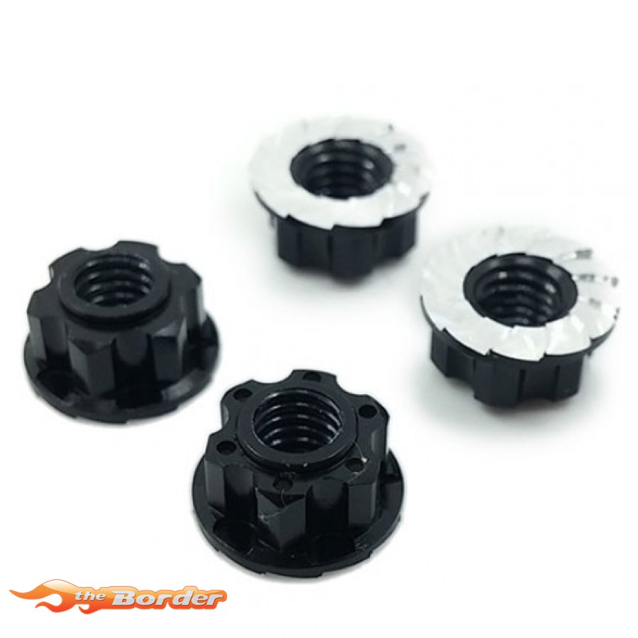 YEAH RACING 4mm Aluminium Serrated Lock Nut 4pcs. Black YA-0448BK