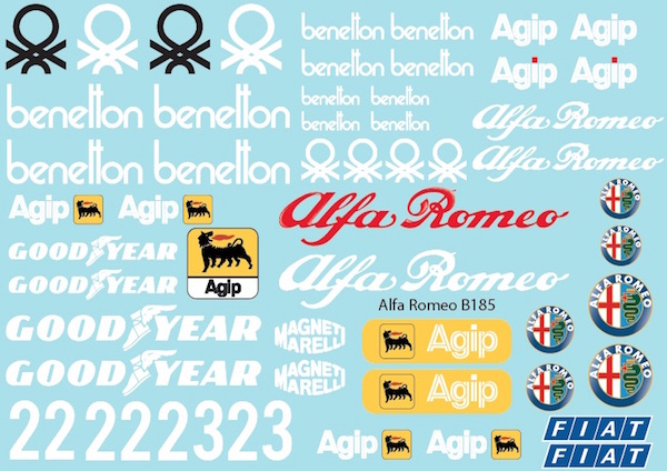 Alf. Rom. Benet. 185T F1 Decal Sheet for 1/10 BRPD1316