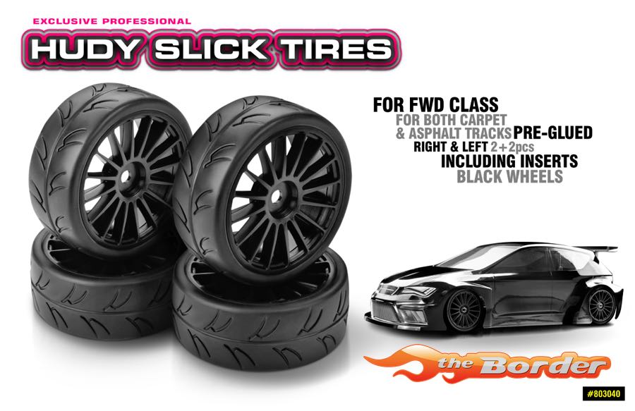 Hudy 1/10 Slick Tires for FWD - Right & Left (2+2) 803040