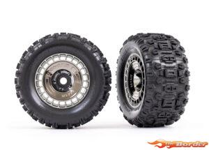 Traxxas Tires and Wheels, Glued (3.8" Black Chrome Wheels, Black Chrome Wheel Covers) Sledgehammer Tires (2) 9572T