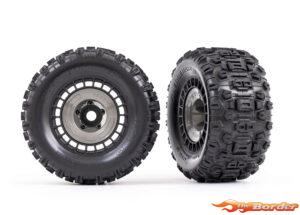 Traxxas Tires and Wheels, Glued (3.8" Black Wheels, Gray Wheel Covers) Sledgehammer Tires (2) 9572