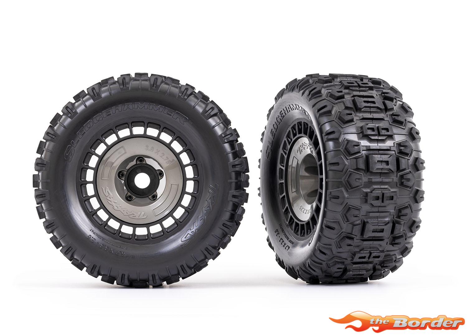 Traxxas Tires and Wheels, Glued (3.8" Black Wheels, Gray Wheel Covers) Sledgehammer Tires (2) 9572