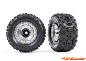 Traxxas Tires and Wheels, Glued (3.8" Satin Chrome Wheels, Satin Chrome Wheel Covers) Sledgehammer Tires (2) 9572X