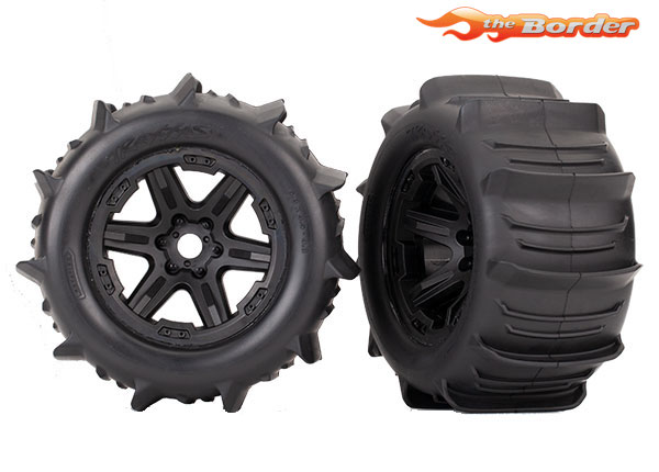 Traxxas Tires & Wheels - Paddles Assembled & Glued (black 3.8" Wheels) (2)(TSM rated) 8674