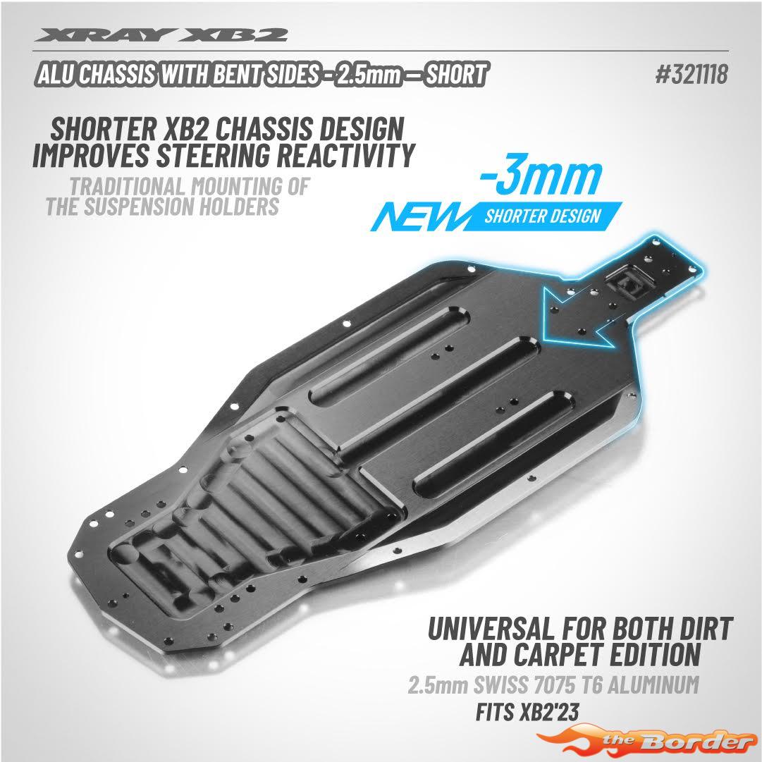 XRAY XB2'23 Alum. Chassis with Bent Sides Swiss T6 2.5mm Short 321118 - Afbeelding 3