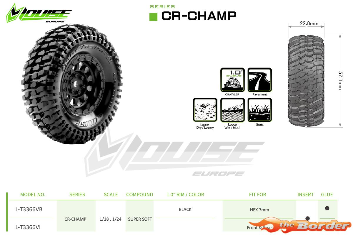 LouiseRC CR-Champ Super Soft Black 1.0" Crawler Tyres (2) LR-T3366VB - Afbeelding 3
